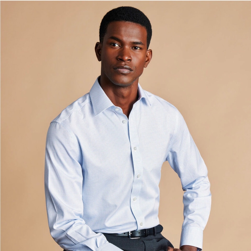 Men’s Extra Slim Fit Non-Iron Mini Grid Check Shirt